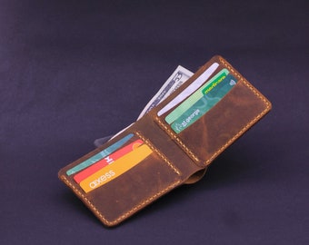 Cartera de cuero, cartera plegable hecha a mano, cartera minimalista, cartera delgada, titular de identificación, regalo de padrinos, regalo de San Valentín, regalo para él