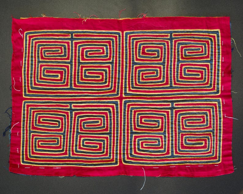 Vintage Geometric Pattern Mola / Indigenous Guna Tribal Handmade