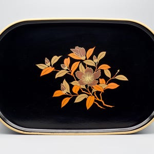 ヴィンテージ 手描き 漆器 トレー / 蒔絵漆器 / アートペインティング / 装飾漆塗り木製ティートレイ 日本 / アジアンホームデコレーション