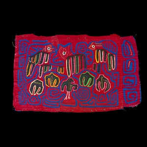 Vintage Toucan Tropical Animals Mola, Indigenous Guna Tribal Handmade Colorful Textile Art from Panama