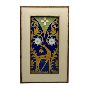 Antique Spanish Tile: Mensaque Rodríguez Triana Sevilla | Framed Ceramic Art Deco Deer Azulejo | Seville Spain | Andalusian Moorish Revival