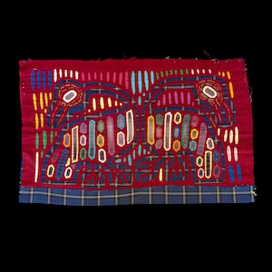 Vintage Two Birds Mola, Indigenous Guna Tribal Handmade Colorful Textile Art from Panama