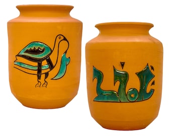 2 pots/vases en terre cuite peints à la main vintage d'Espagne / Art poterie céramique wallada « Cuerda Seca » fait main / Art espagnol mauresque