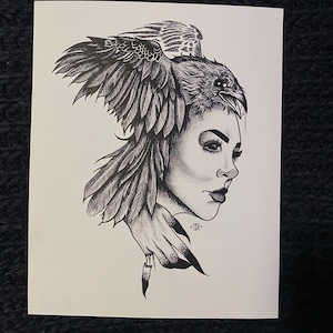 Dark Witch and Raven Occult Original Art Print