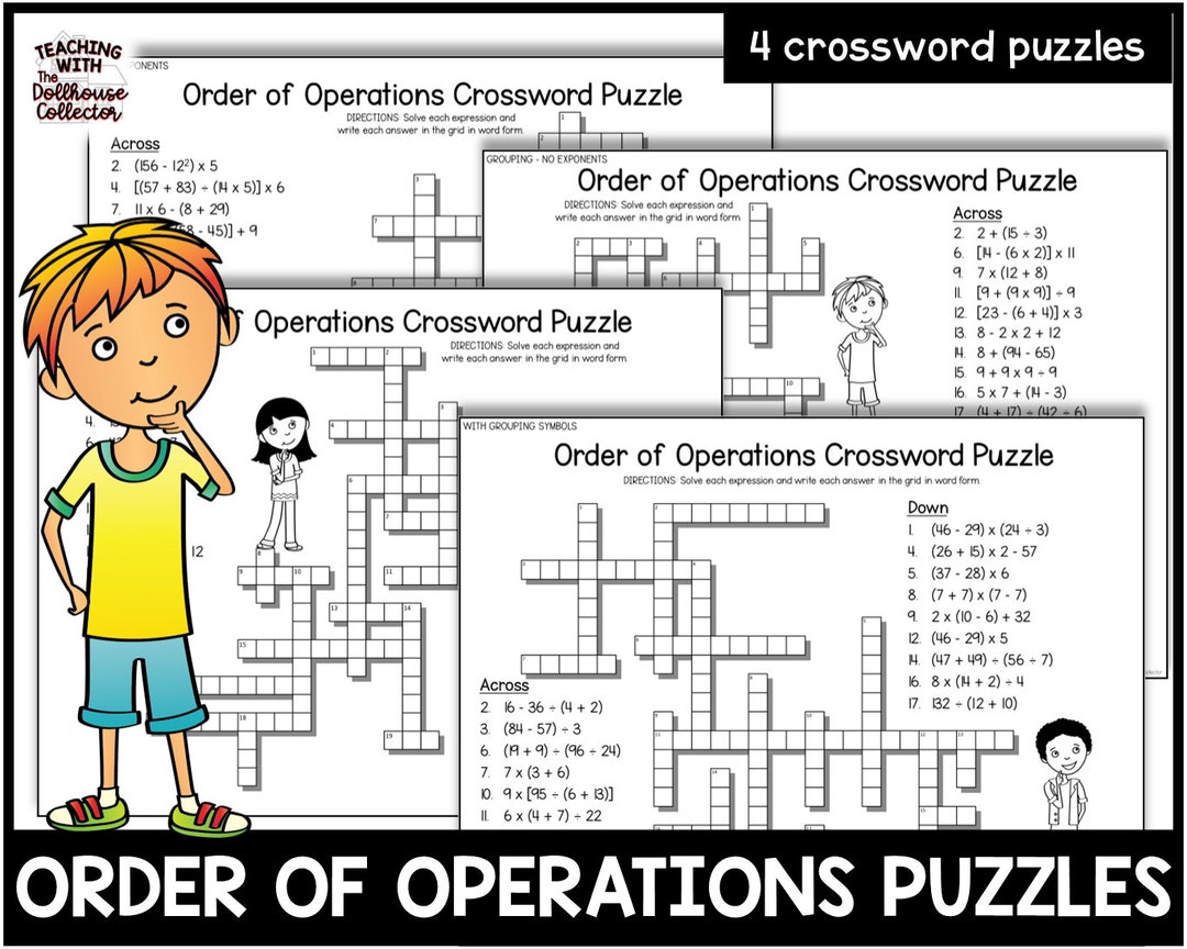 Math Crossword Puzzles ORDER OF OPERATIONS Math Centers 5th Grade 6th Grade Etsy