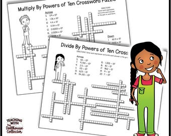 Crucigramas de matemáticas de potencias de diez / 5.º y 6.º grado (descarga digital)