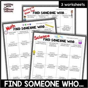Back to School | Getting to Know You Worksheets | Find Someone Who | Math | Science