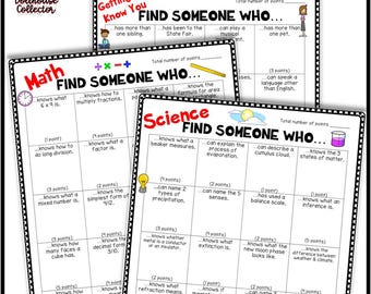 De regreso a la escuela / Hojas de trabajo para conocerse / Encontrar a alguien que / Matemáticas / Ciencias