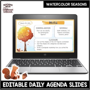 Editable Daily Agenda Slides Watercolor SEASONS Theme | PowerPoint Templates | Morning Meeting Slides