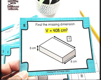 Tarjetas de tareas sobre el volumen de prismas rectangulares / Matemáticas de 5.º grado / Centros de matemáticas
