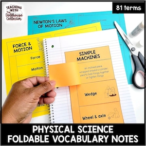 Physical Science Vocabulary Notebook Flaps | 5th Grade Science | Force and Motion | Energy | States of Matter