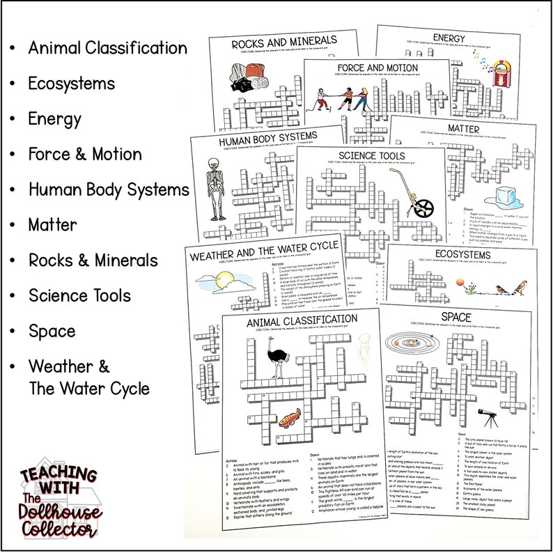 Science Crossword Puzzles | 5th Grade Science Vocabulary - Etsy