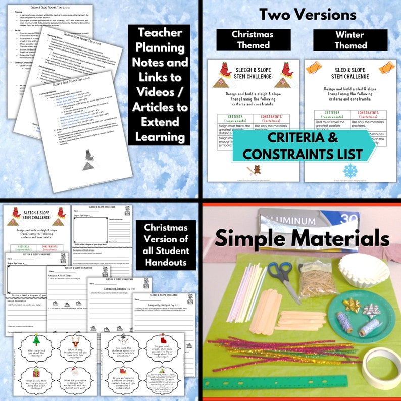 Winter or Christmas STEM Challenge Activity Download Sled & Slope Stem Homeschool STEM Activities STEAM Stem Kids Stem for home image 2