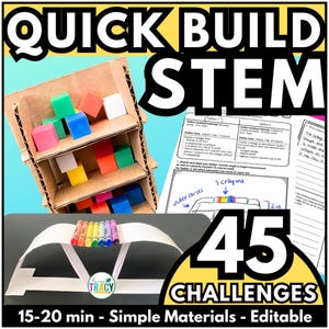 Quick STEM Challenges for Kids | 45 Engineering Builds | Homeschool STEM | Simple Materials | Sub Plans | Early Finishers | STEM Centers