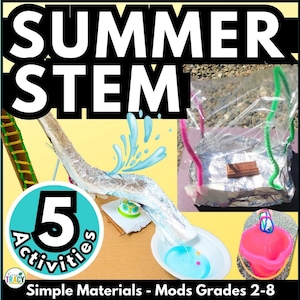 5 Summer STEM Challenge Activity Downloads | End of Year Stem | Homeschool | STEM Camp Challenges | STEAM | Stem for home | Easy Supplies
