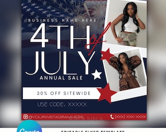 4th Of July Flyer, July Sale Flyer, 4th Of July Sale Appointment Flyer, Beauty Hair Lashes Nails Boutique Canva Template Flyer Design