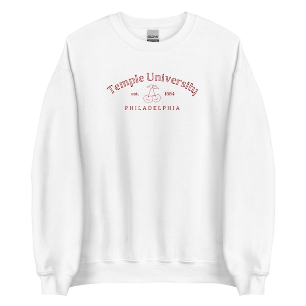 Embroidered Temple University Crewneck with Cherries, Perfect Crewneck for Temple Students