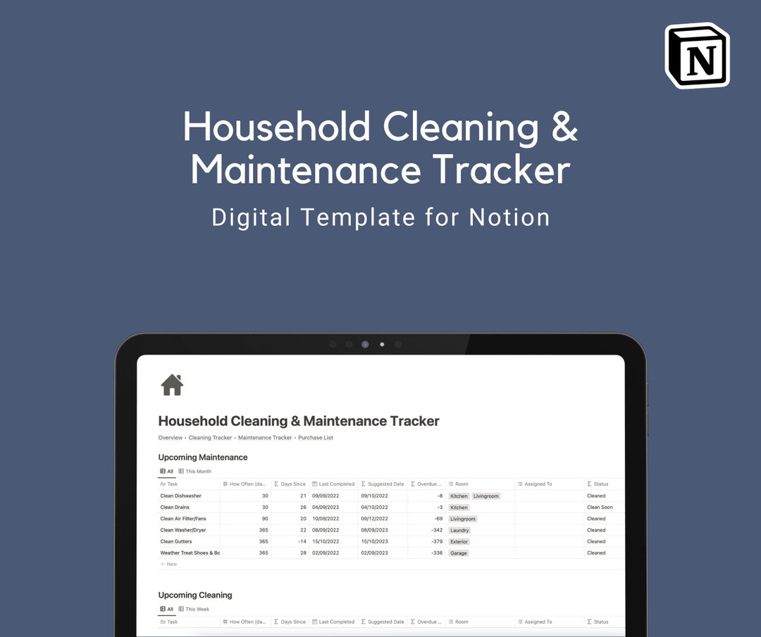 Notion Template Household Cleaning & Maintenance Tracker Etsy
