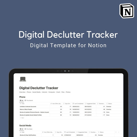 Notion Template Digital Declutter Tracker | Notion Organizer | Life Planner Digital Organizer