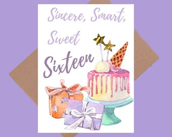 Birthday Cards-Sweet Sixteen Birthday-Sincere, Smart, Sweet Sixteen Birthday Card-Cute 16th Birthday Card