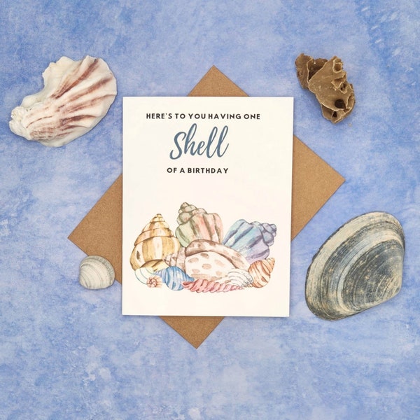 Birthday Cards-Nautical Birthday Cards-Personalized Birthday Cards-Watercolor Art-Hope You Have One Shell of A Birthday