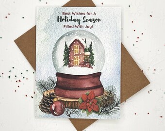 Home Inspired Christmas Cards, Holiday Cards-Watercolor Art- Christmas Snowglobe-Best Wishes for A Holiday Season Filled with Joy