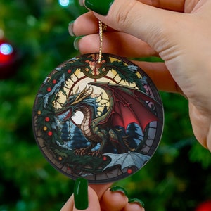 Dragon Ceramic Christmas Ornament, Dragon Lover Christmas Gift, Gift Exchange, Heirloom Keepsake, Fantasy Holiday Gift