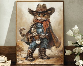 Cowboy Kitty CYFROWE POBIERANIE, Kot DO DRUKU Sztuka ścienna