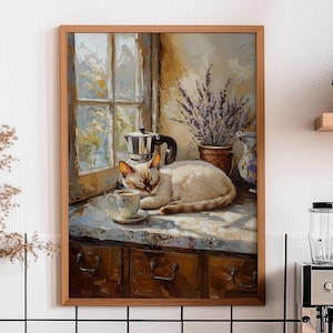 Siamese Cat Coffee Bar Poster, Kitchen Cat Art, Cat Lover Home Decor, Lynx Point Siamese Cat Print, UNFRAMED