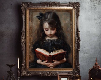 Girl Reading to her Cat DIGITAL DOWNLOAD, Cat PRINTABLE Wall Art