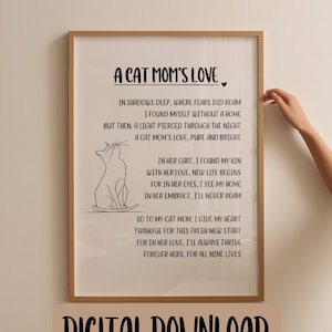 Katzenmama Gedicht DIGITAL DOWNLOAD, Katzenliebhaber DRUCKBARE Kunst Geschenk, Katzenmama Wohnkultur
