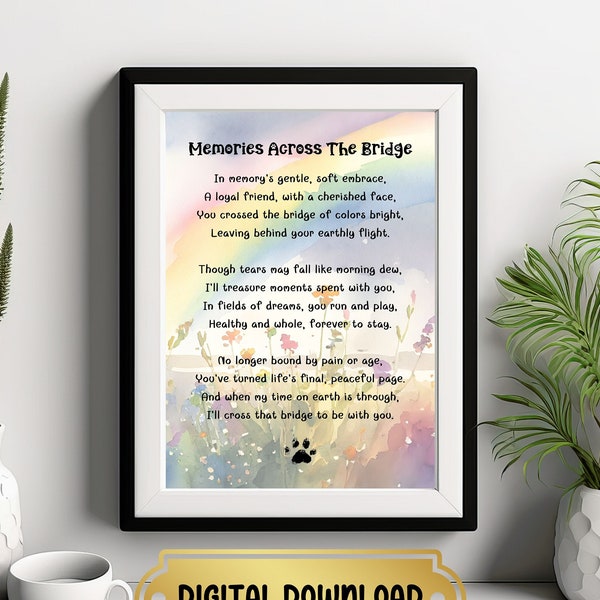 Pet Memorial Poem DIGITAL DOWNLOAD, Cat or Dog Memorial PRINTABLE Wall Art, Pet Loss Poem, Loss of Pet Condolence Gift