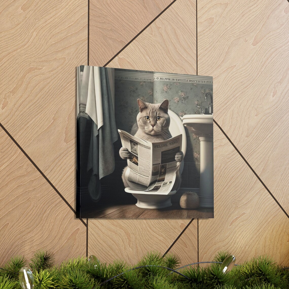 Cat Bathroom Wall Art Canvas Cat Lover Gift Funny Kitty - Etsy