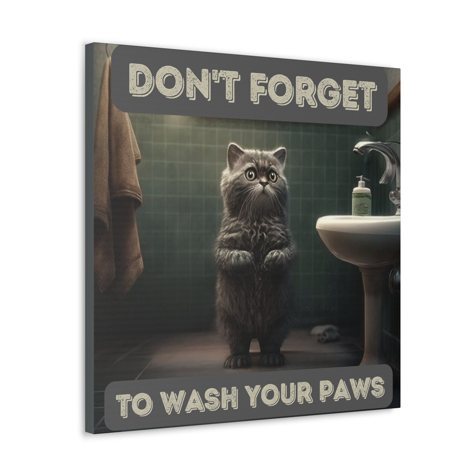 Funny Cat Bathroom Art Canvas, Don't to Wash Your Paws Art, Home