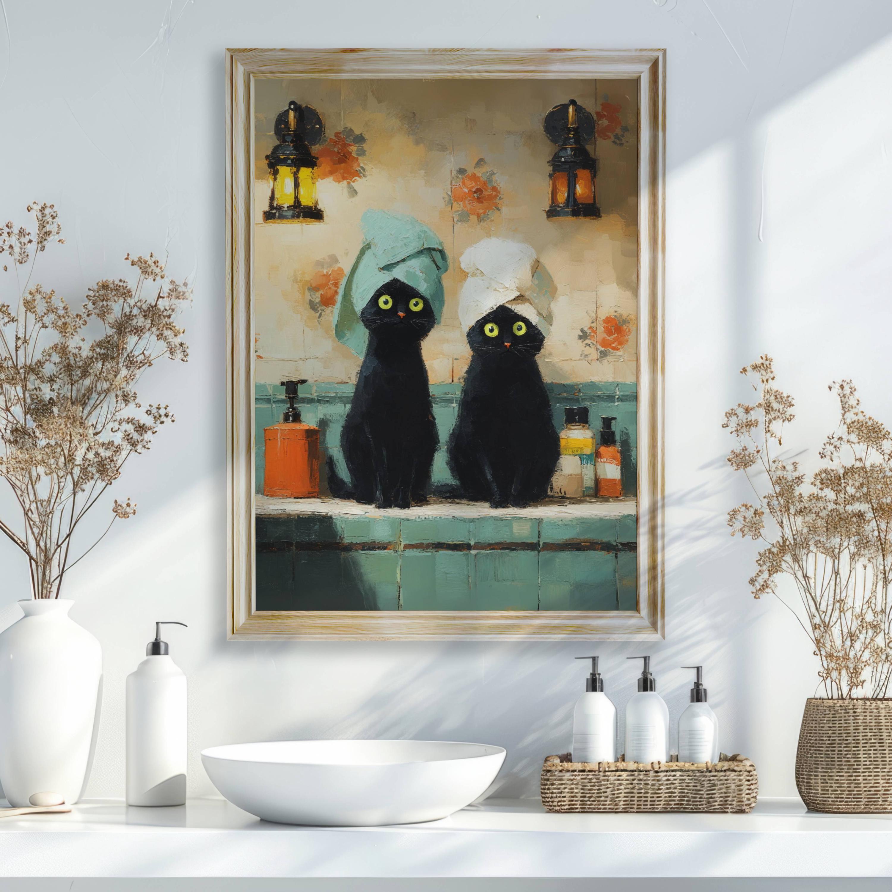 Black Cats in Bathroom Poster, Funny Bathroom Wall Art ,cute Cat Bath ...