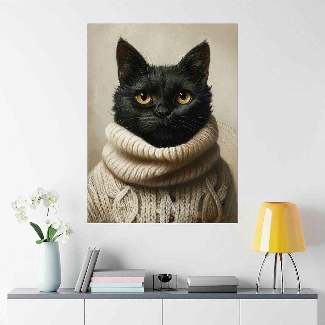 Cartoon Cat Print Black Sweater