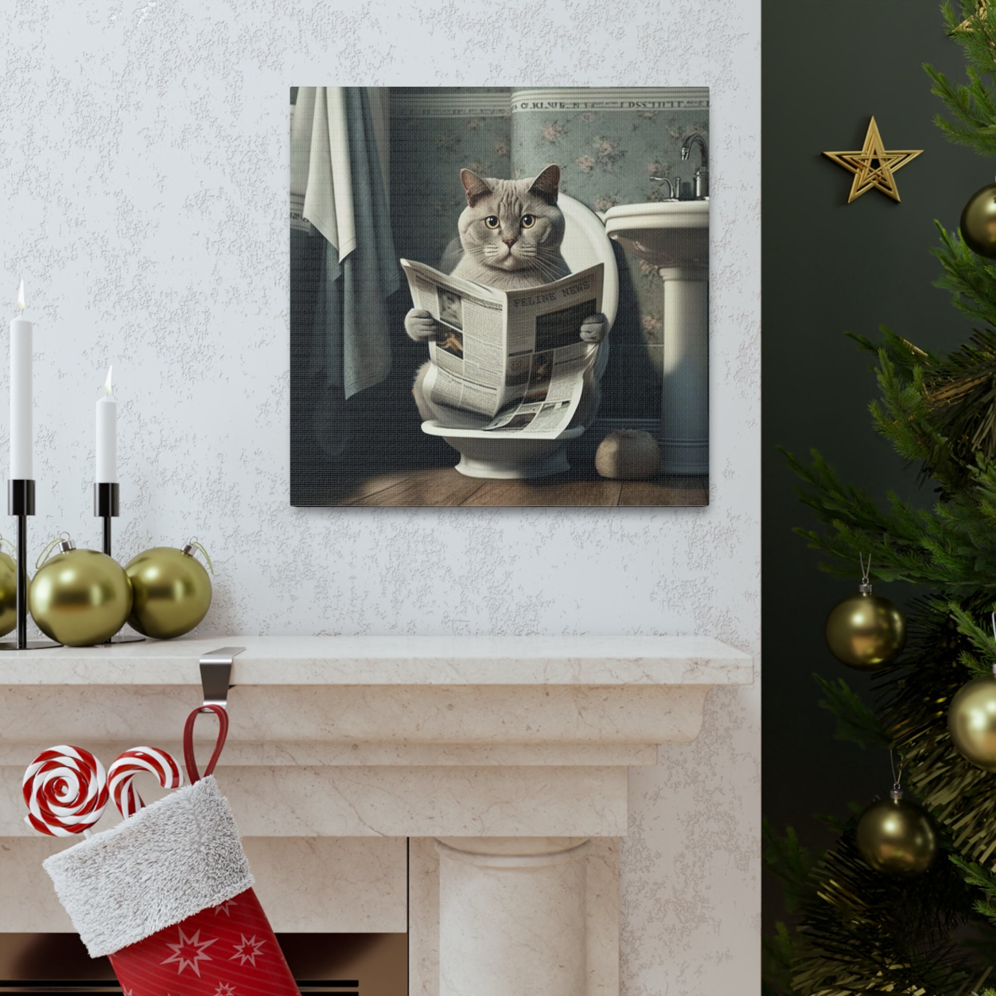 Cat Bathroom Wall Art Canvas Cat Lover Gift Funny Kitty - Etsy