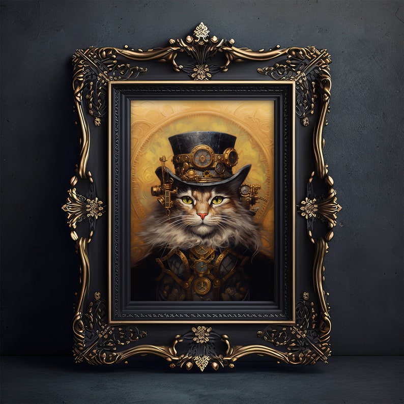 Steampunk Cat DIGITAL DOWNLOAD, Cat PRINTABLE Wall Art - Etsy