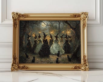 真夜中の魔女の集い デジタルダウンロード、猫のプリント可能なウォールアート