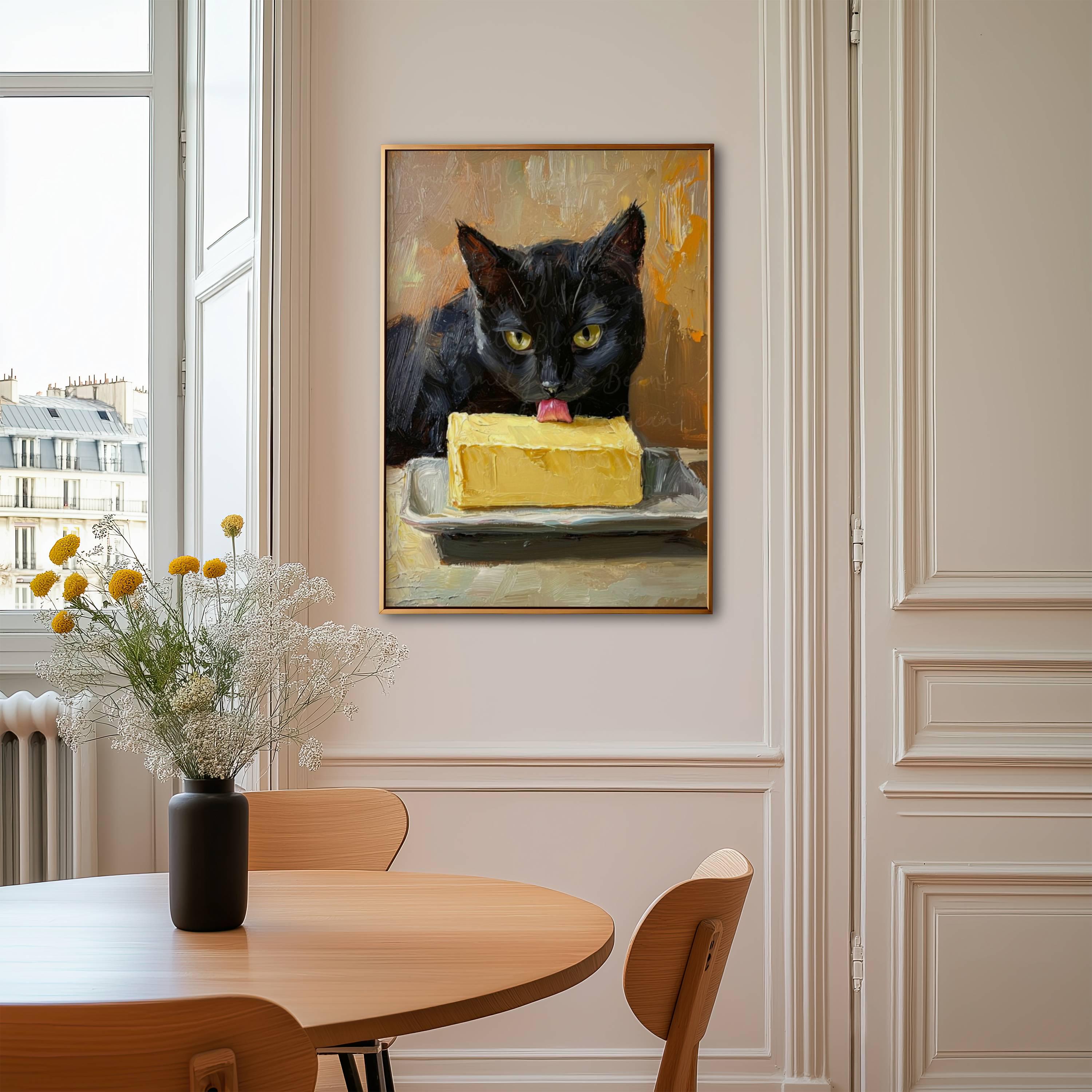 black cat chef art print: boho kitchen cooking poster... Butter Thief Black Cat Wall Art Poster, Whimsical Cat Kitchen Print ...