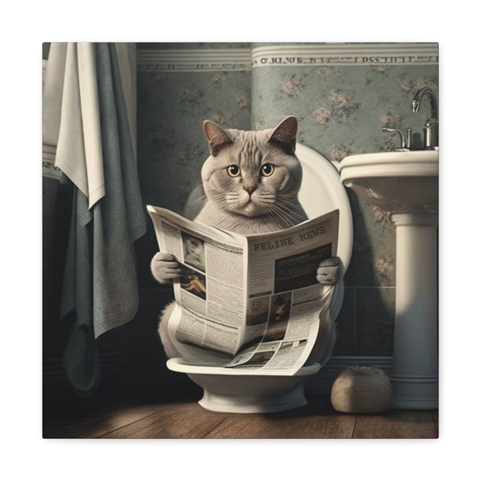 Cat Bathroom Wall Art Canvas Cat Lover Gift Funny Kitty - Etsy