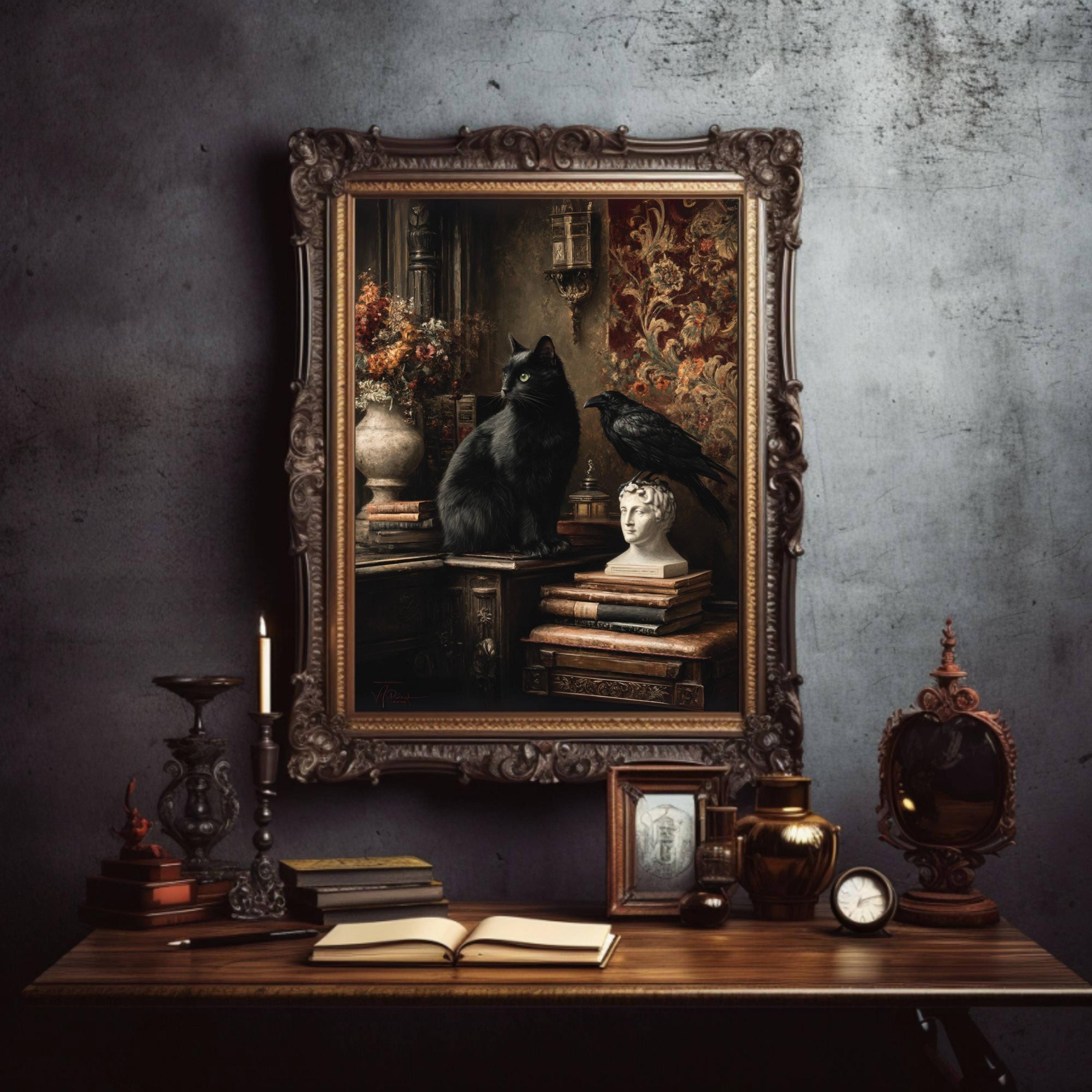 Black Cat and Raven Dark Academia Poster, Victorian Gothic Wall Art ...