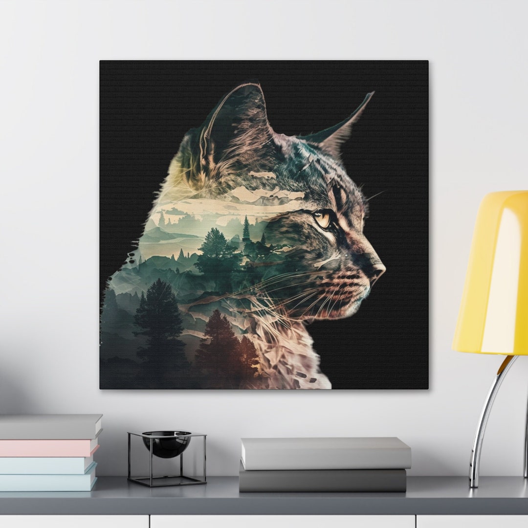 Cat Nature Scene Wall Art Canvas Cat Forest Wall Art Gift for - Etsy