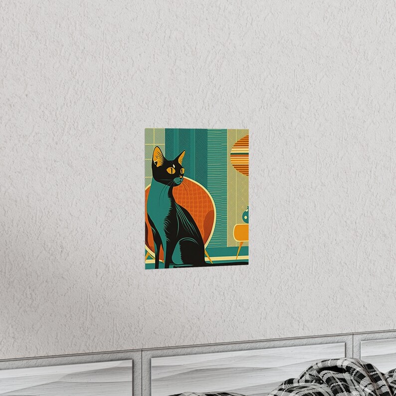 Mid Century Modern Cat Wall Art Cat Lover Poster Mid Century Etsy