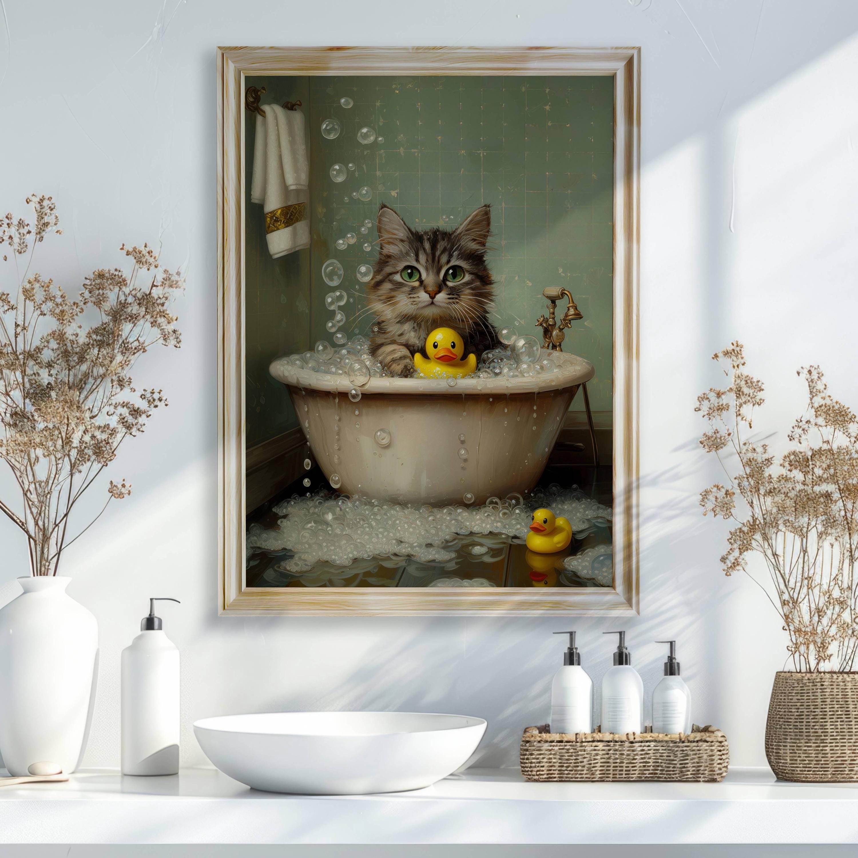 Tabby Kitten in Bubble Bath Poster, Cute Cat Bathroom Decor, Cat Lover ...