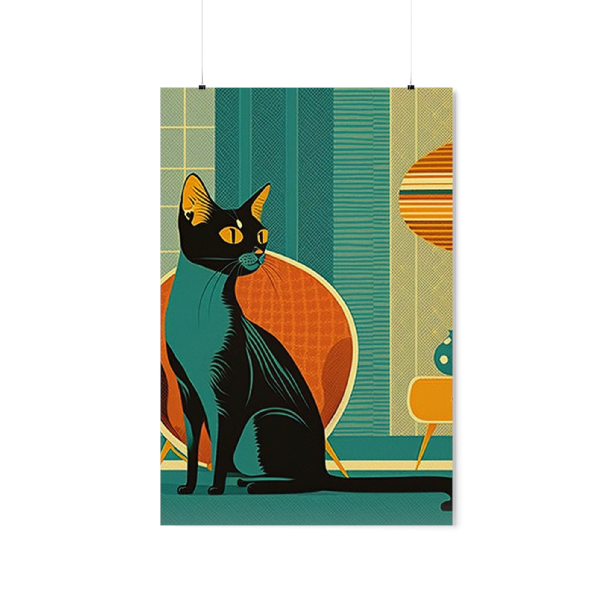 Mid Century Modern Cat Wall Art Cat Lover Poster Mid Century Etsy