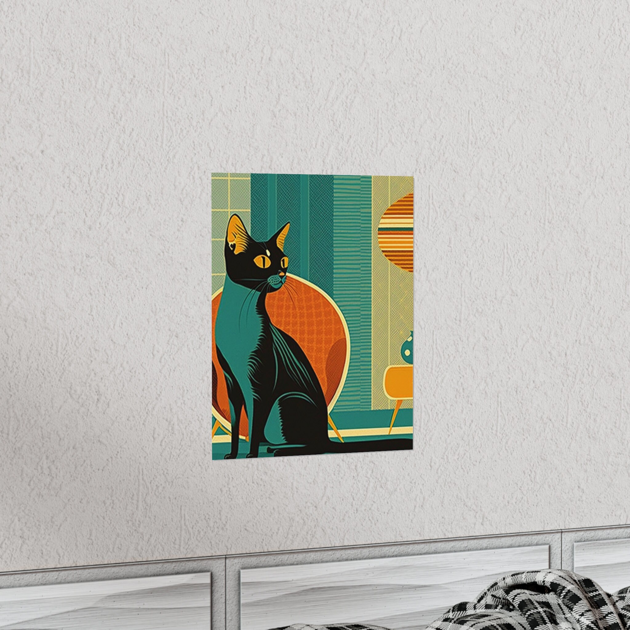 Mid Century Modern Cat Wall Art Cat Lover Poster Mid Century Etsy