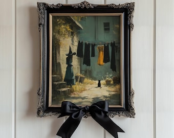 Affiche de la lessive des sorcières, décoration de salle de lavage de chat noir sorcière, art mural Witchcore, cadeau pour amoureux des chats Whimsigoth, sans cadre