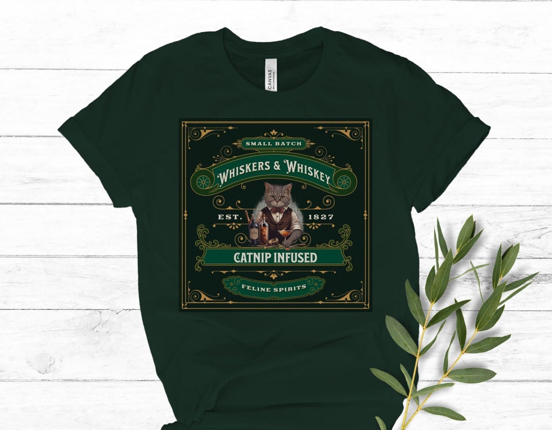 Whiskers and Whiskey Cat Tshirt, Funny Booze Cat Gift Shirt, Feline