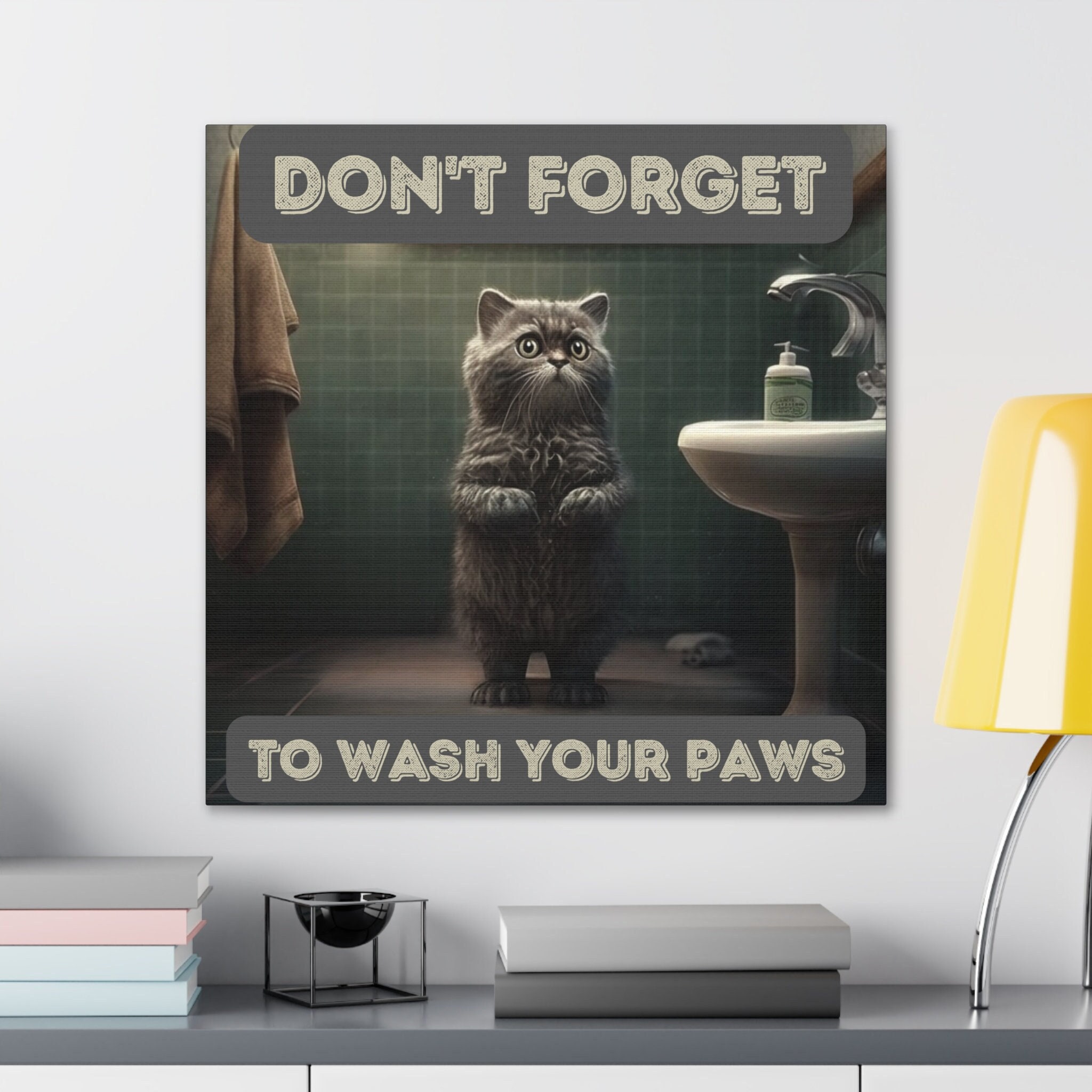 Funny Cat Bathroom Art Canvas, Don't to Wash Your Paws Art, Home
